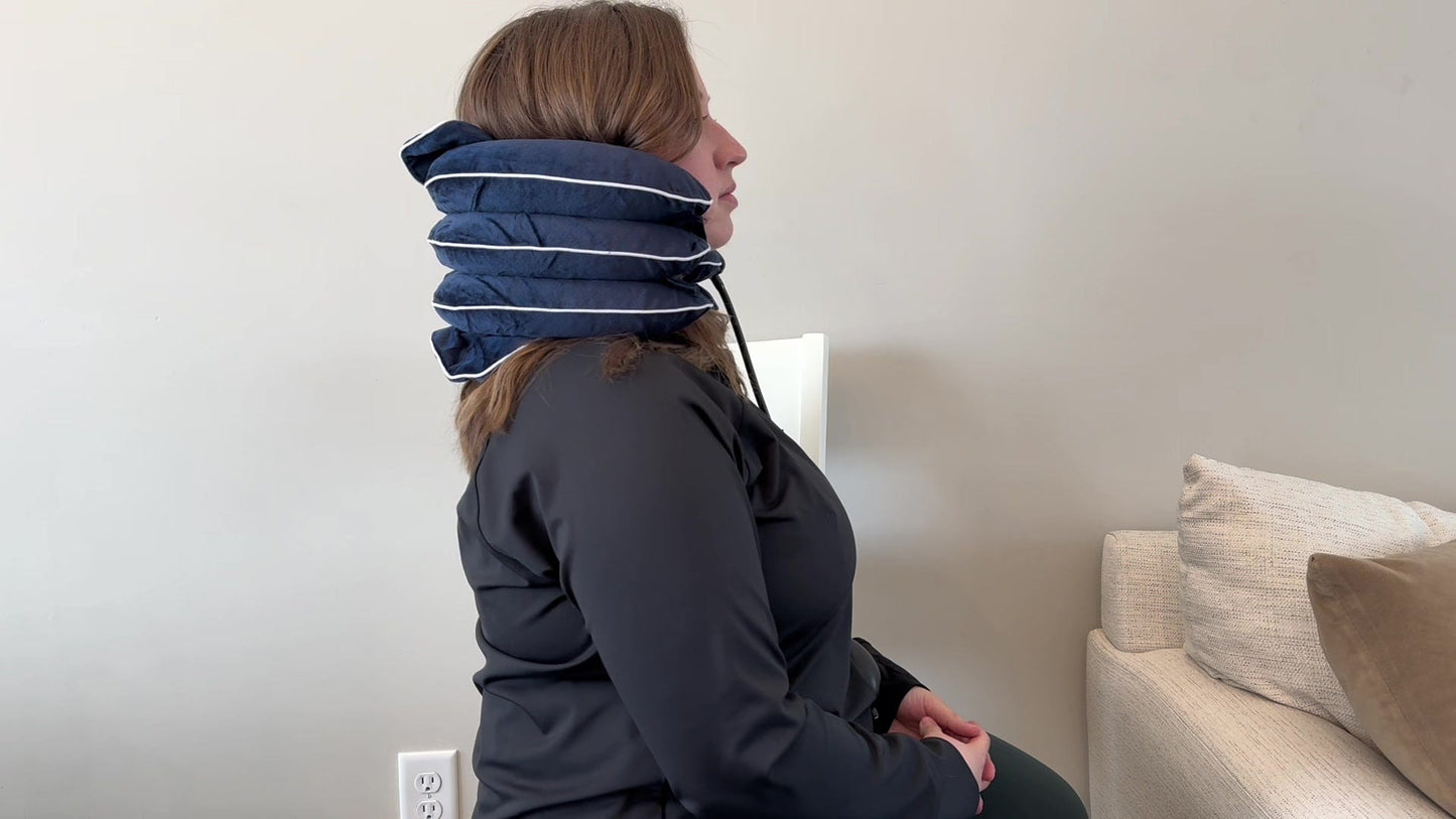 Side profile of CerviRelief cervical traction device in use